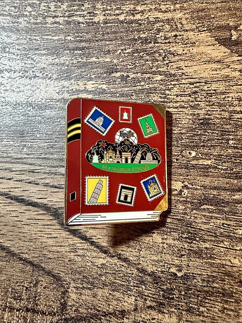 Disney Epcot Grand Gatherings IllumiNations Book Stamps Pin Red & Gold